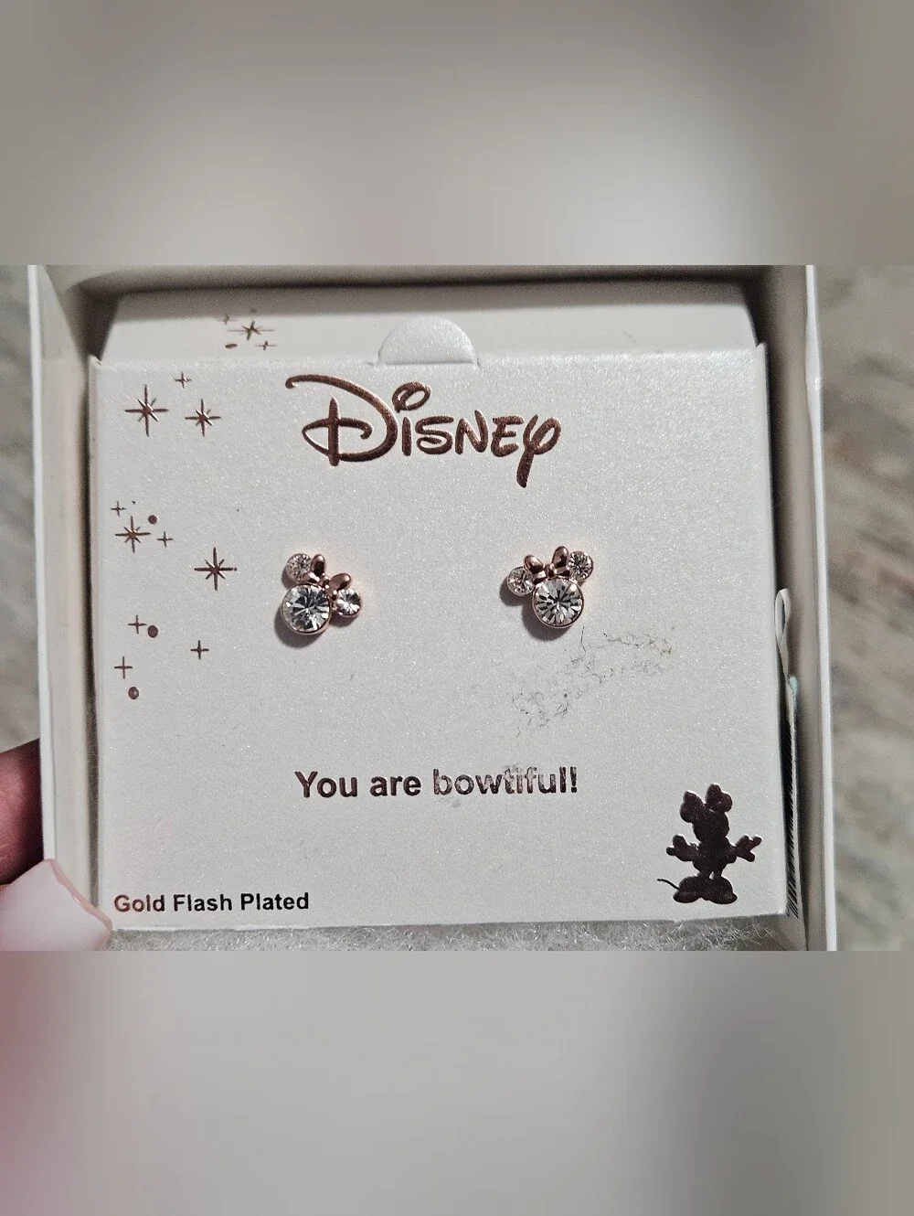 Disney Rose Gold Brass Plated Minnie Mouse Crystal Stud Earrings ✨️ New